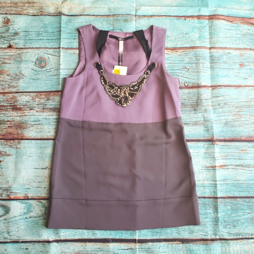 Kensie beaded statement neckline sleeveless blouse size extra small